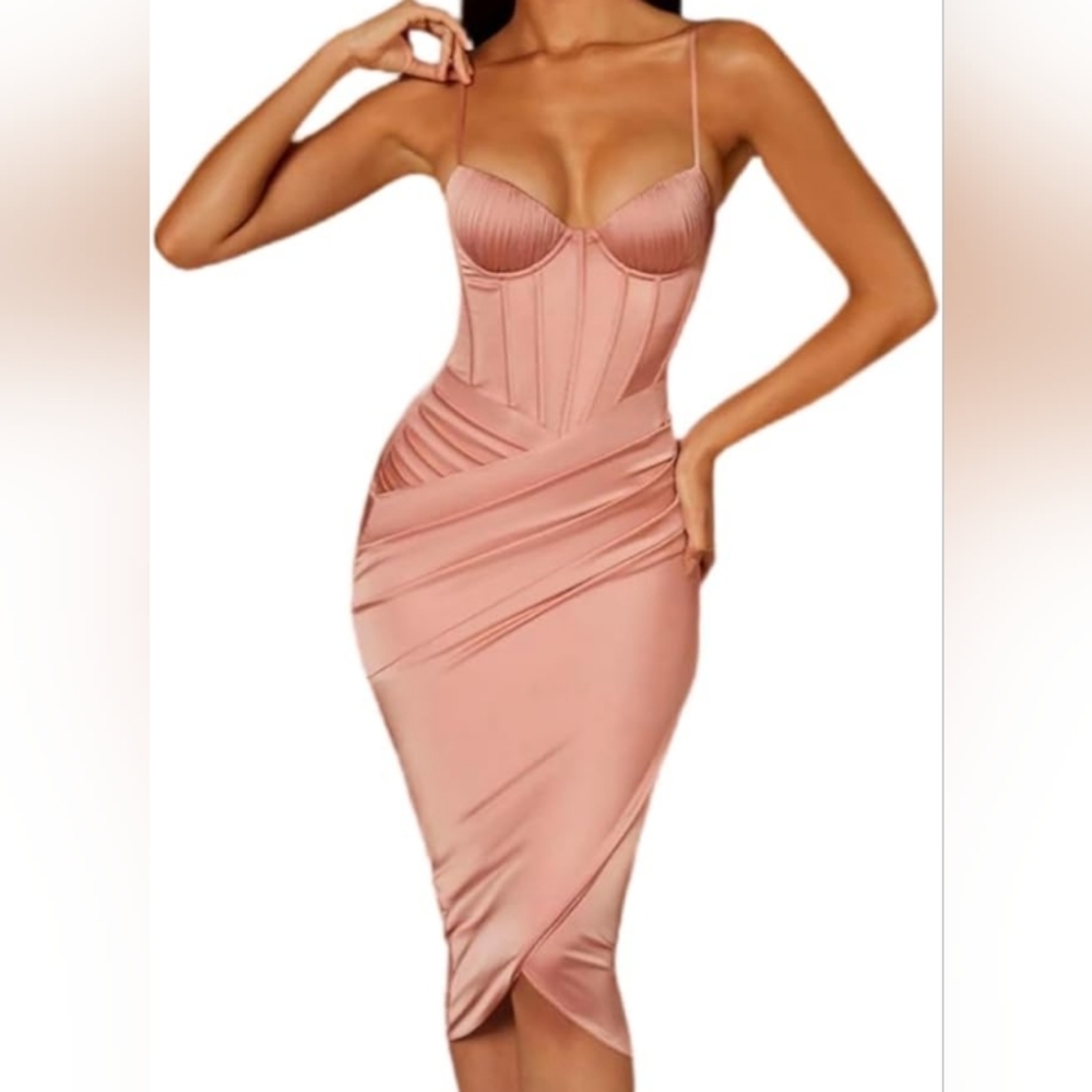 Women's Fishbone Split Mid-Length Pink Dress Size Small